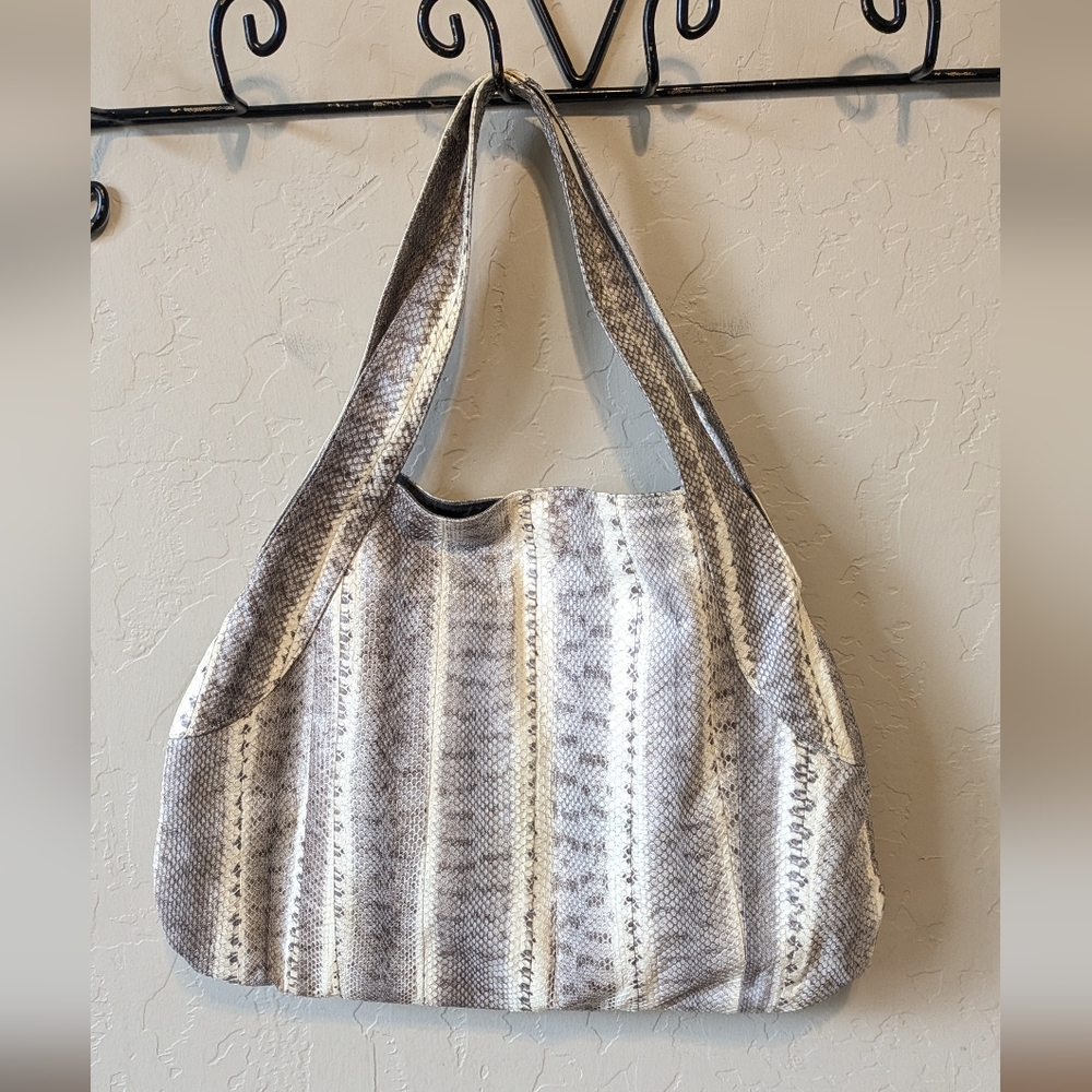 Beirn Whitney Snakeskin Hobo Shoulder Bag Grey Cream - Picture 4 of 4